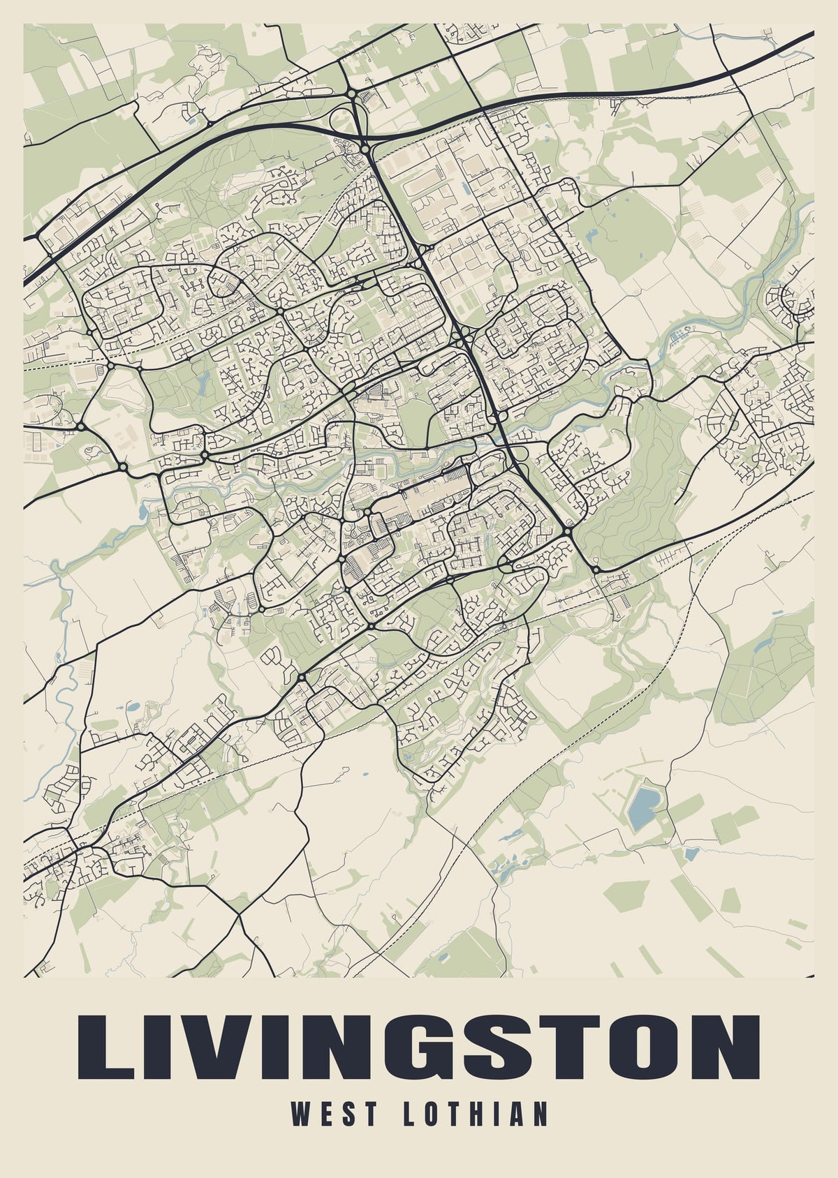Street map poster of Livingston, West Lothian