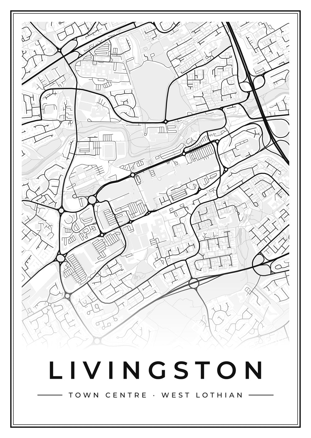 Livingston Town Centre Street Map Poster