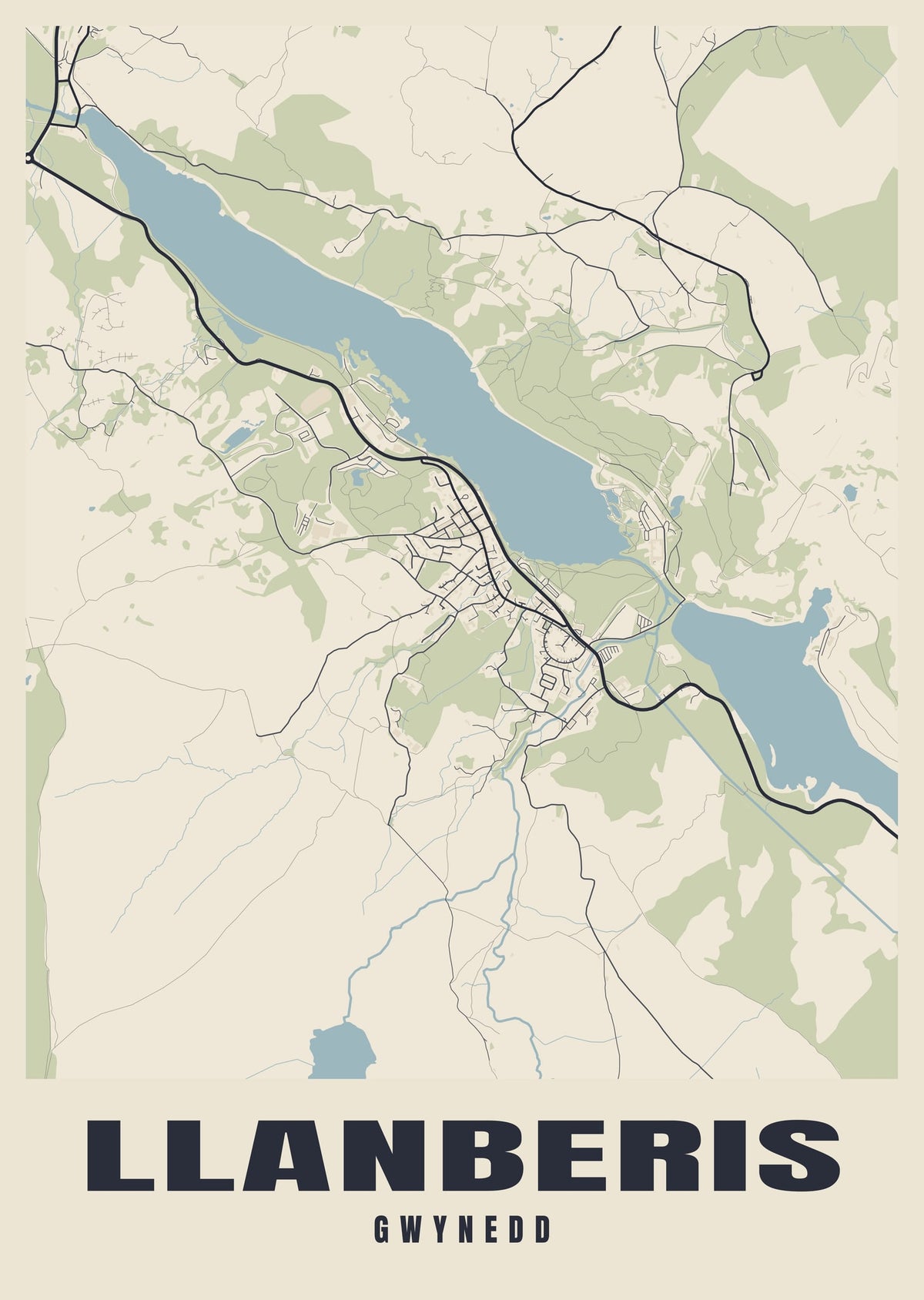 Street map poster of Llanberis, Gwynedd