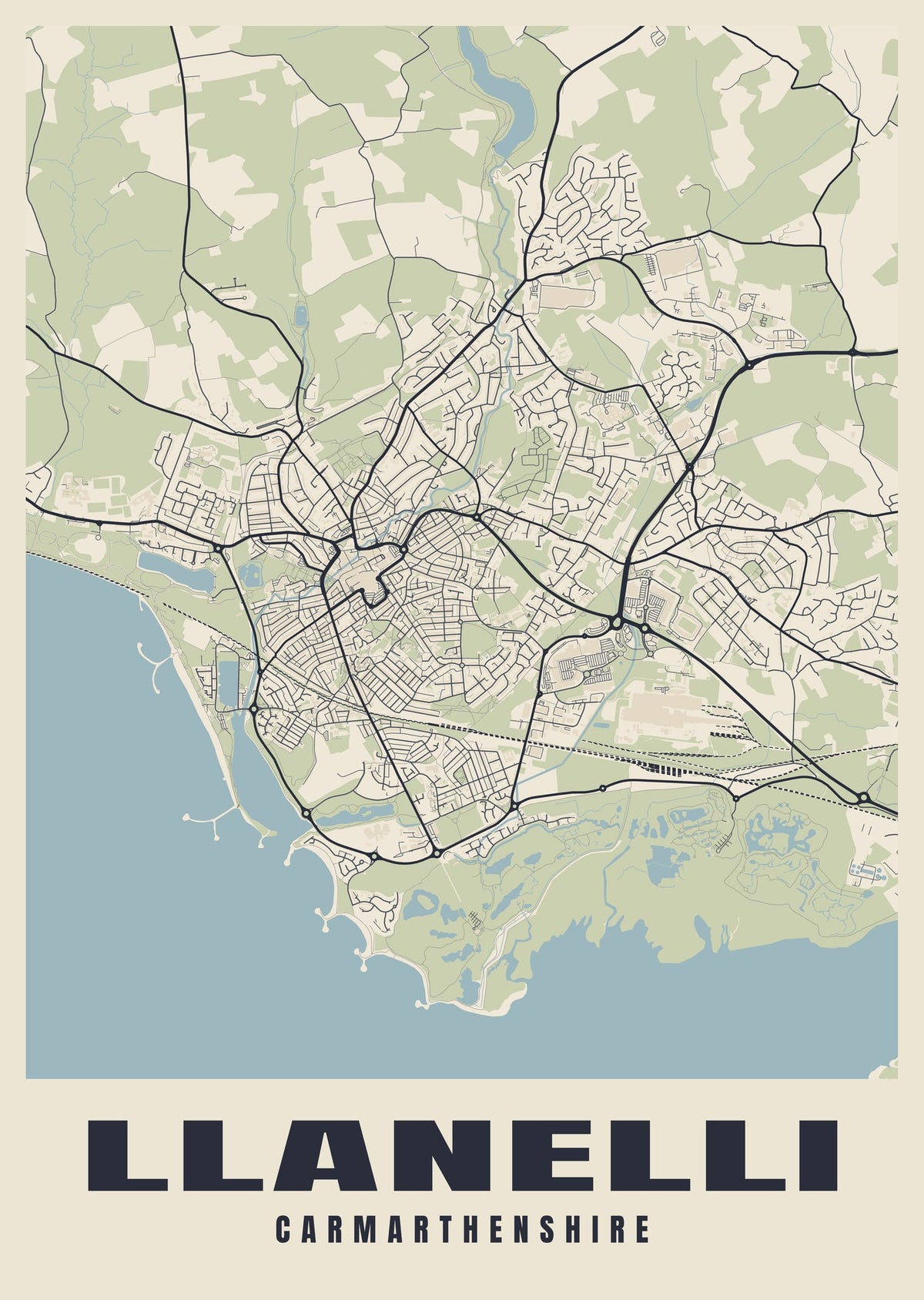 Street map poster of Llanelli, Carmarthenshire