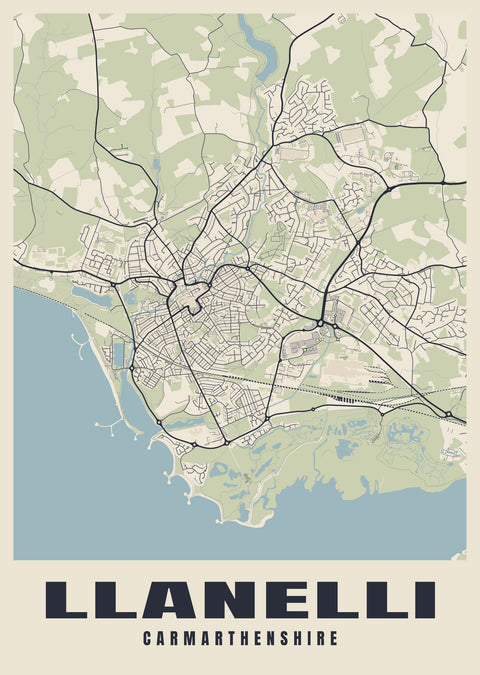 Llanelli Street Map Poster