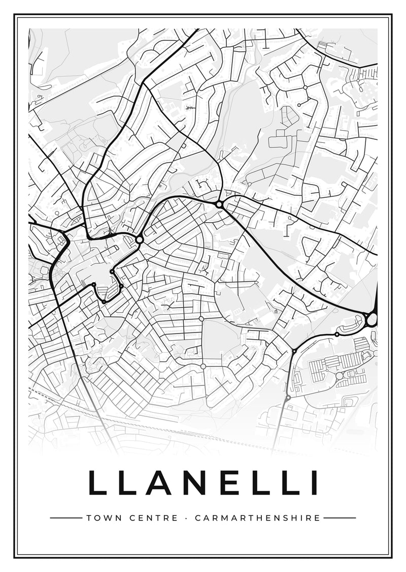 Llanelli Town Centre Street Map Poster