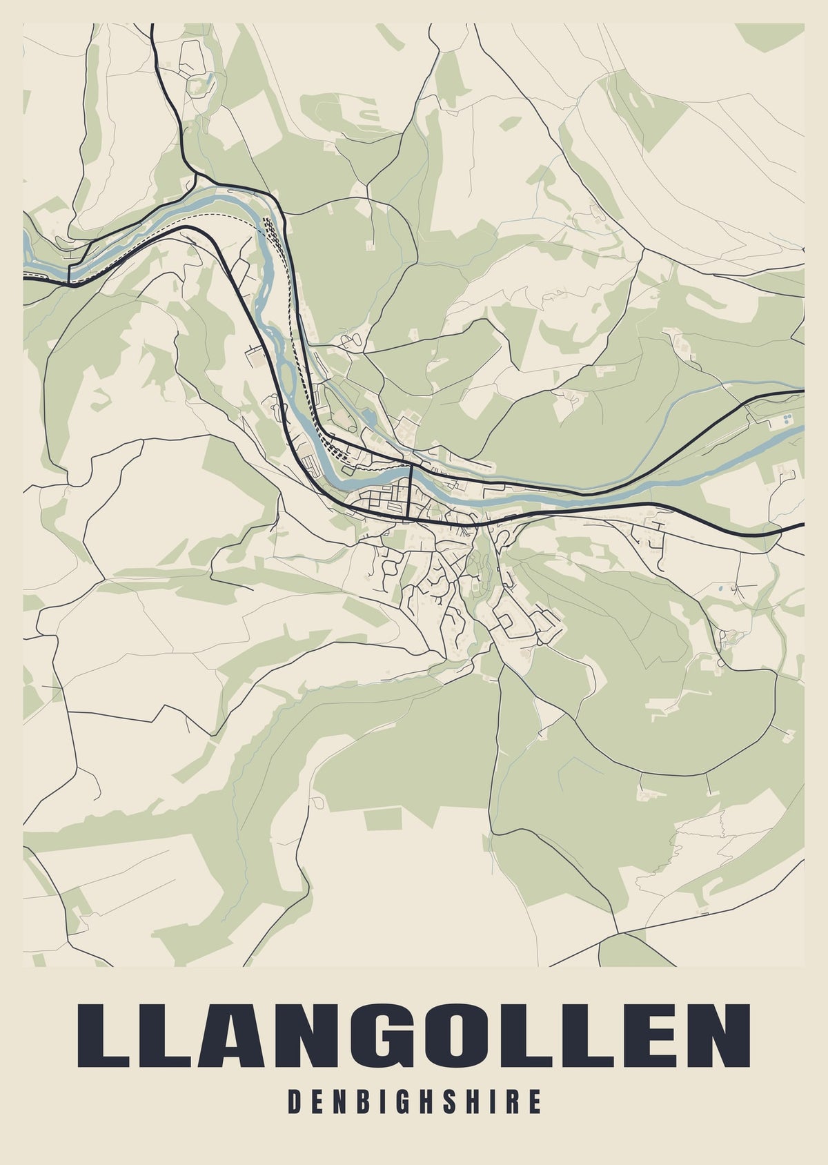 Street map poster of Llangollen, Denbighshire