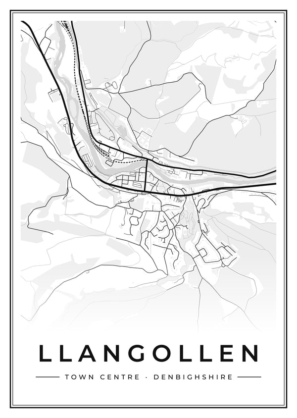 Llangollen Town Centre Street Map Poster