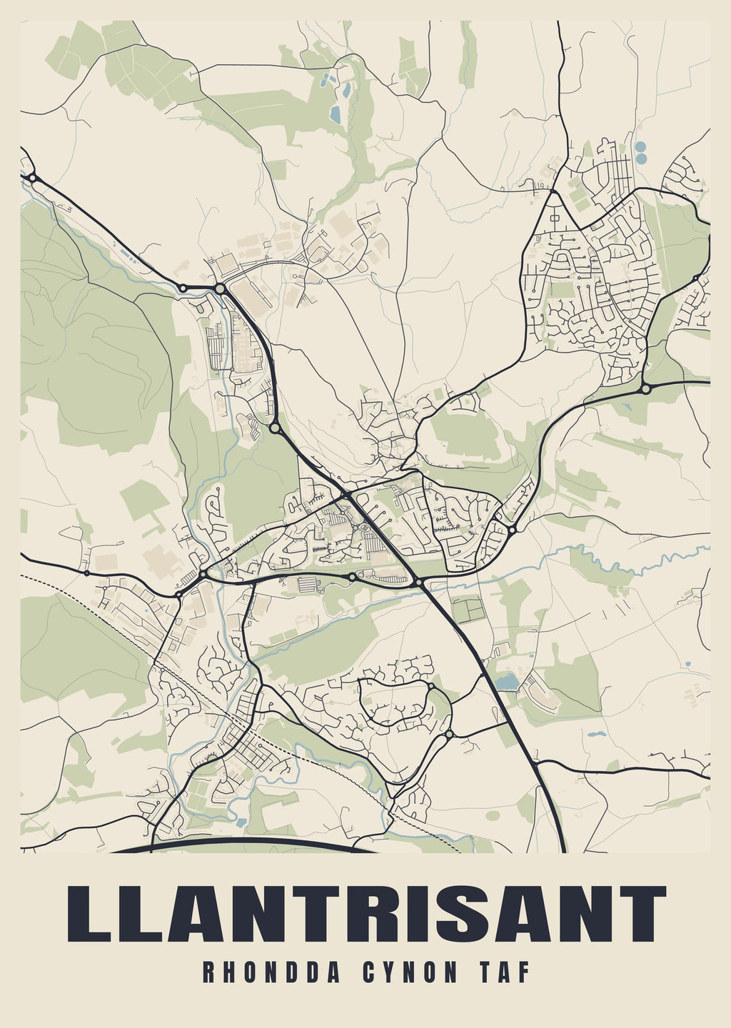 Street map poster of Llantrisant, Rhondda Cynon Taf