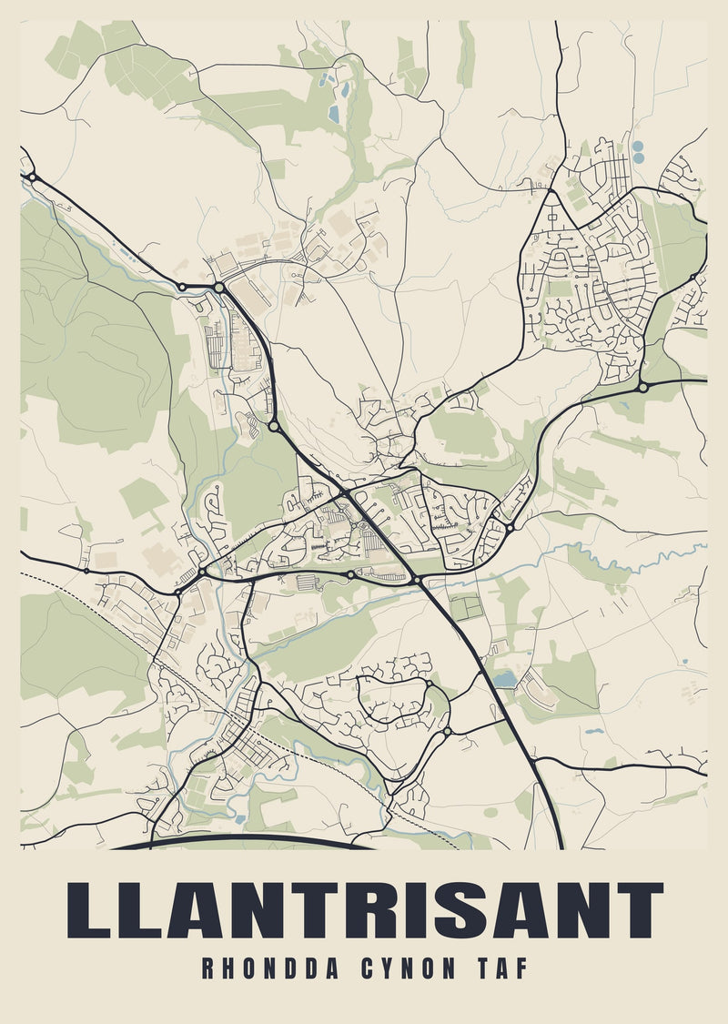 Llantrisant Street Map Poster