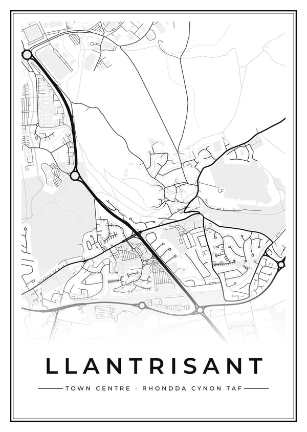 Llantrisant Town Centre Street Map Poster