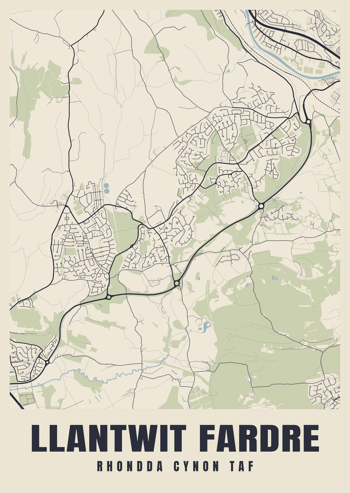 Street map poster of Llantwit Fardre, Rhondda Cynon Taf