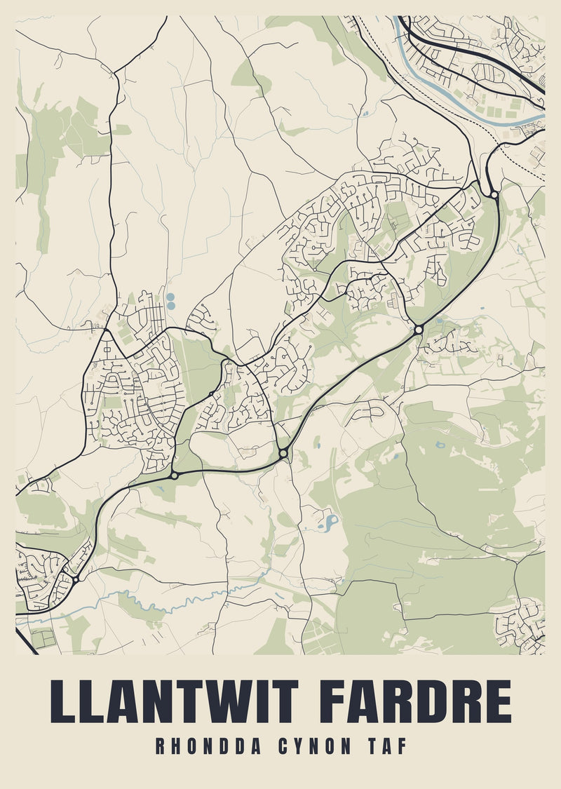 Llantwit Fardre Street Map Poster