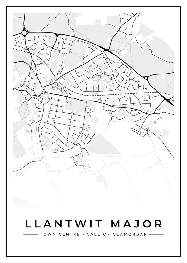 Llantwit Major Town Centre Street Map Poster