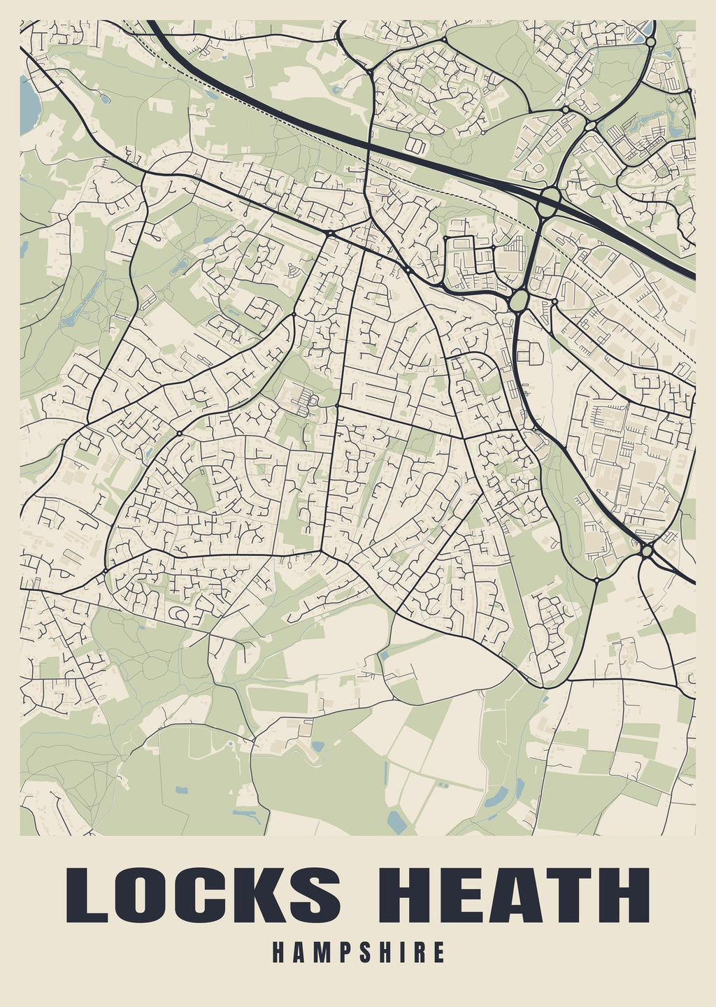 Street map poster of Locks Heath, Hampshire