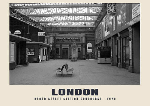 Broad Street station concourse, London, 1970 heritage photograph
