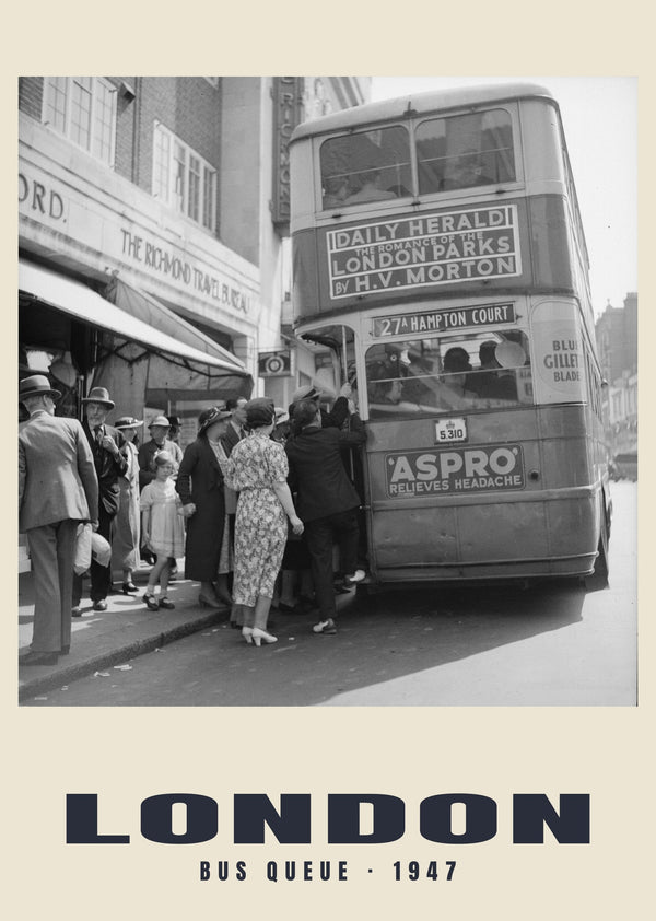 Bus queue, London — 1947 · Historic photograph print