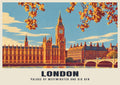 Palace of Westminster and Big Ben, London poster, Retro Railway style