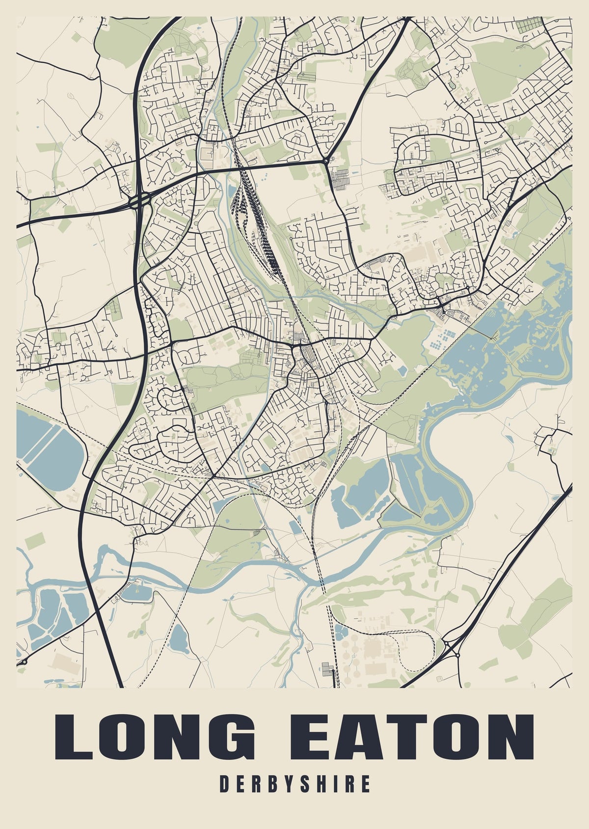 Street map poster of Long Eaton, Derbyshire