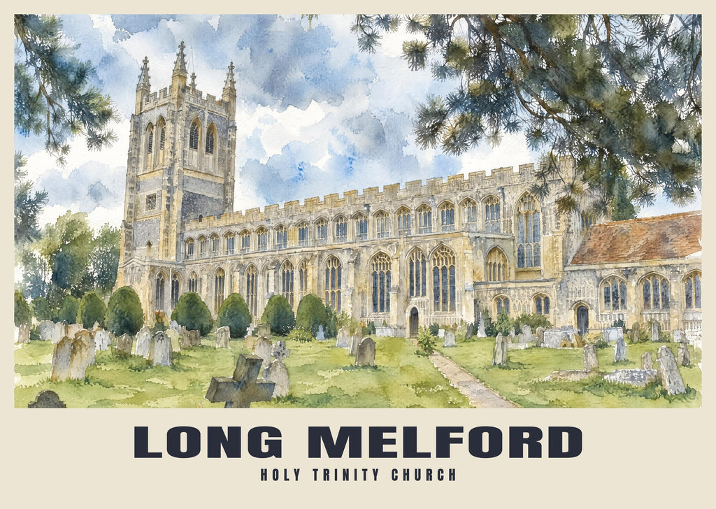 Holy Trinity Church, Long Melford poster, English Watercolour style