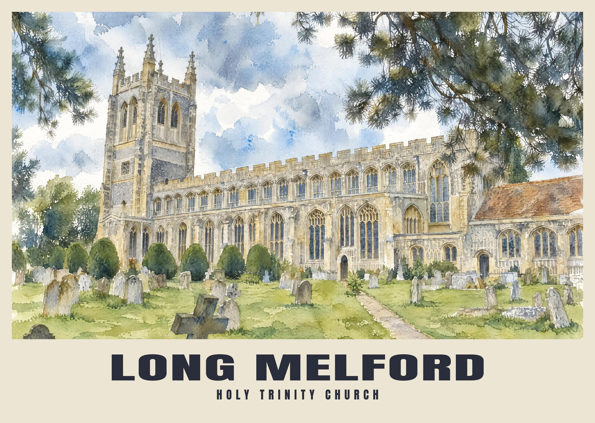 Holy Trinity Church, Long Melford poster, English Watercolour style