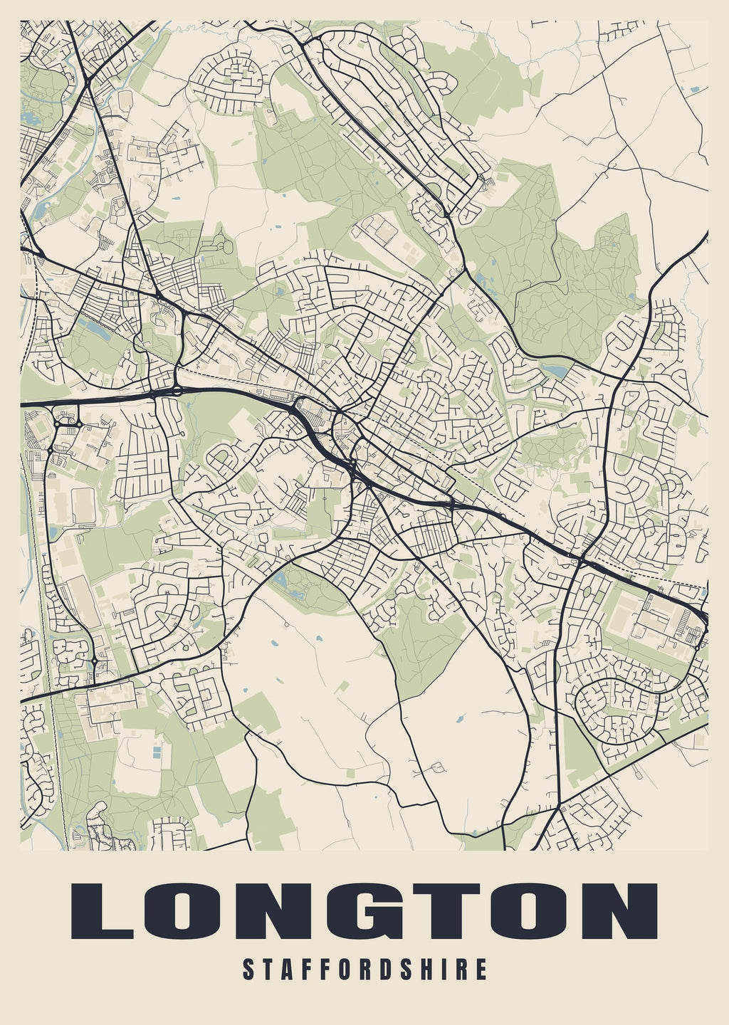 Street map poster of Longton, Staffordshire