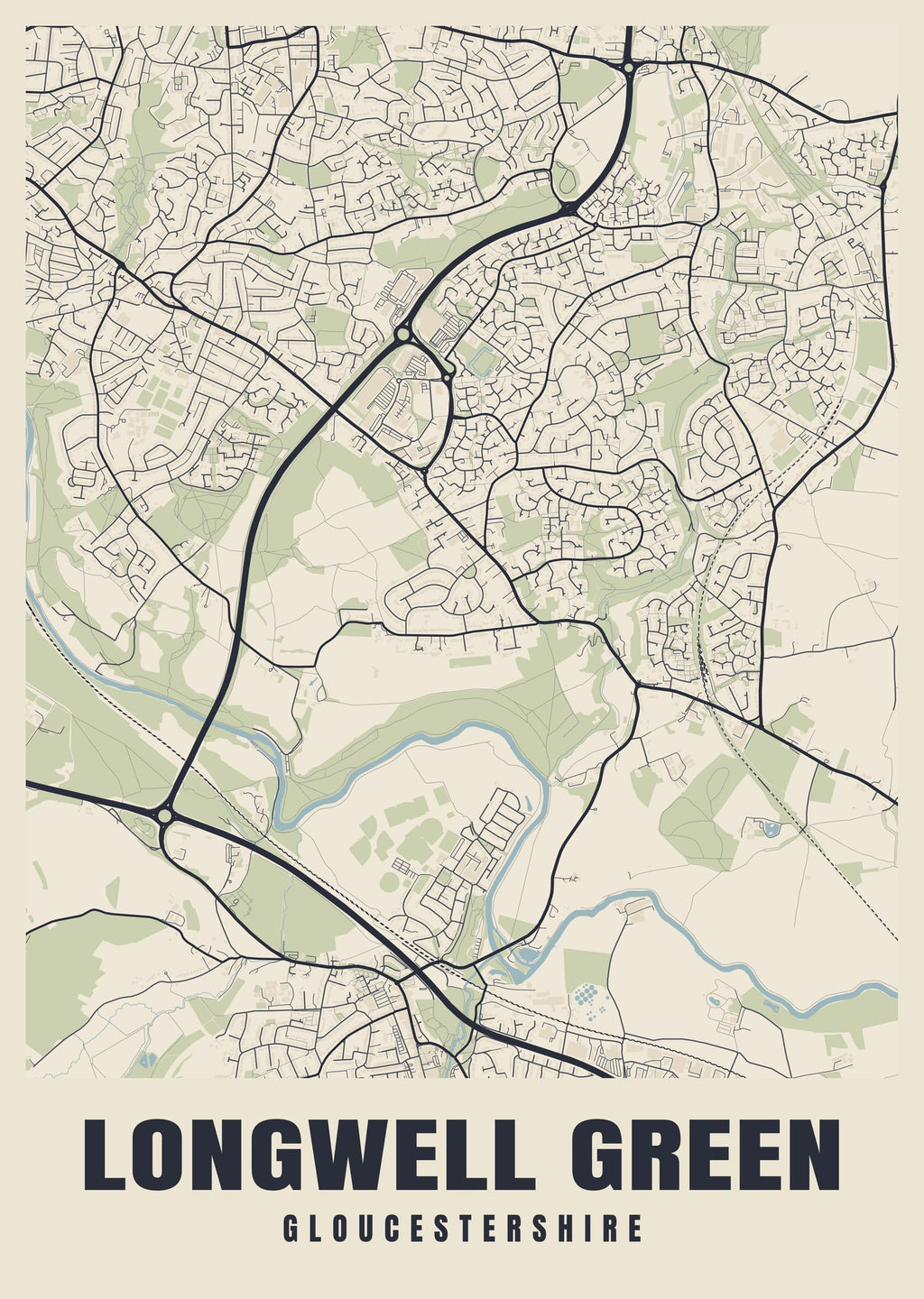 Street map poster of Longwell Green, Gloucestershire