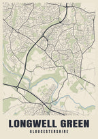 Street map poster of Longwell Green, Gloucestershire