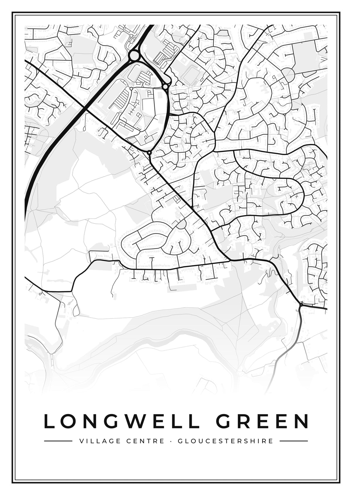 Street map poster of Longwell Green village centre, Gloucestershire