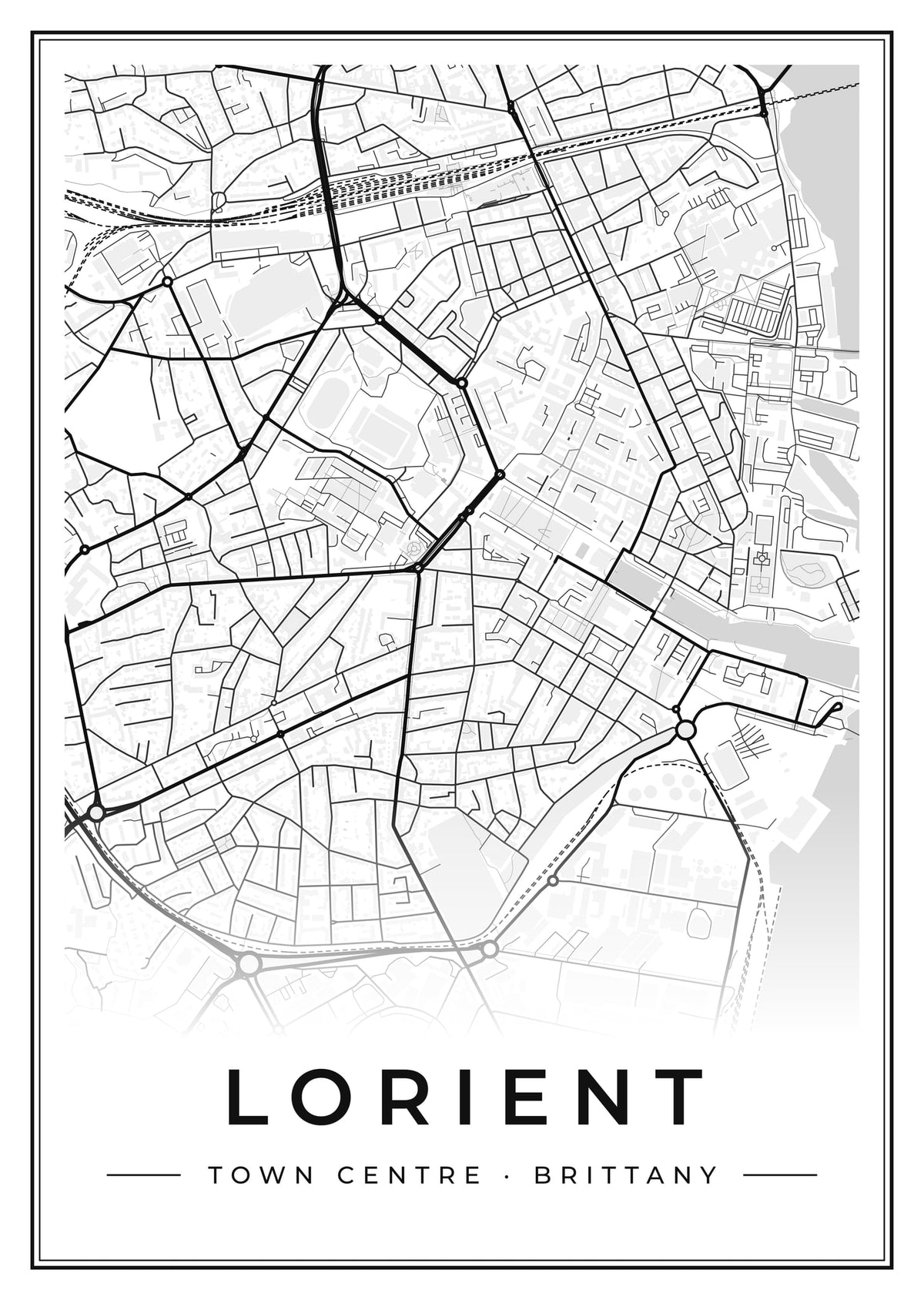 Street map poster of Lorient town centre, Brittany