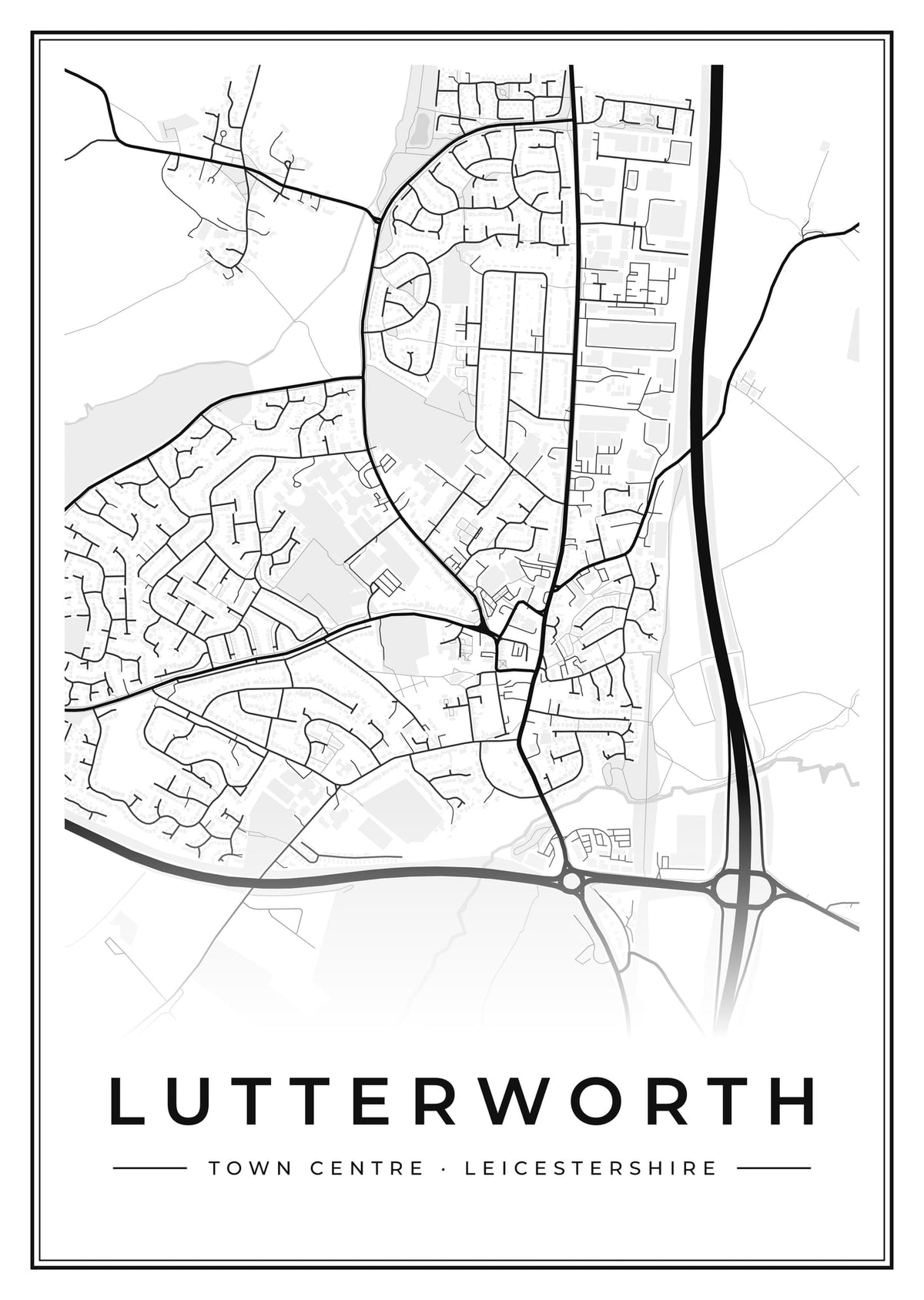 Street map poster of Lutterworth town centre, Leicestershire