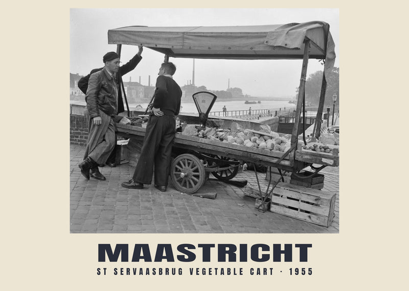 St Servaasbrug Vegetable Cart, Maastricht — 1955 · Historic photograph print