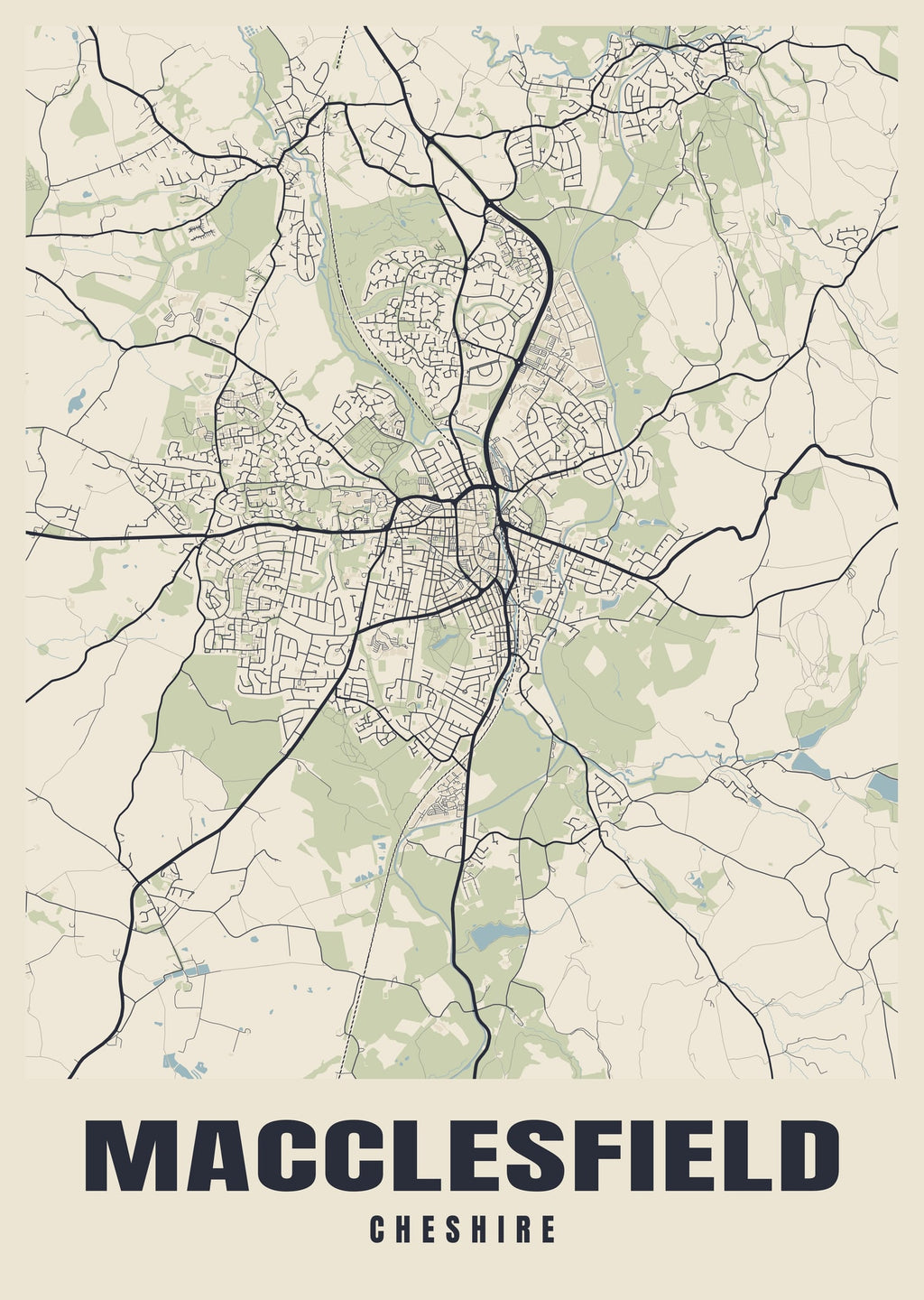 Street map poster of Macclesfield, Cheshire