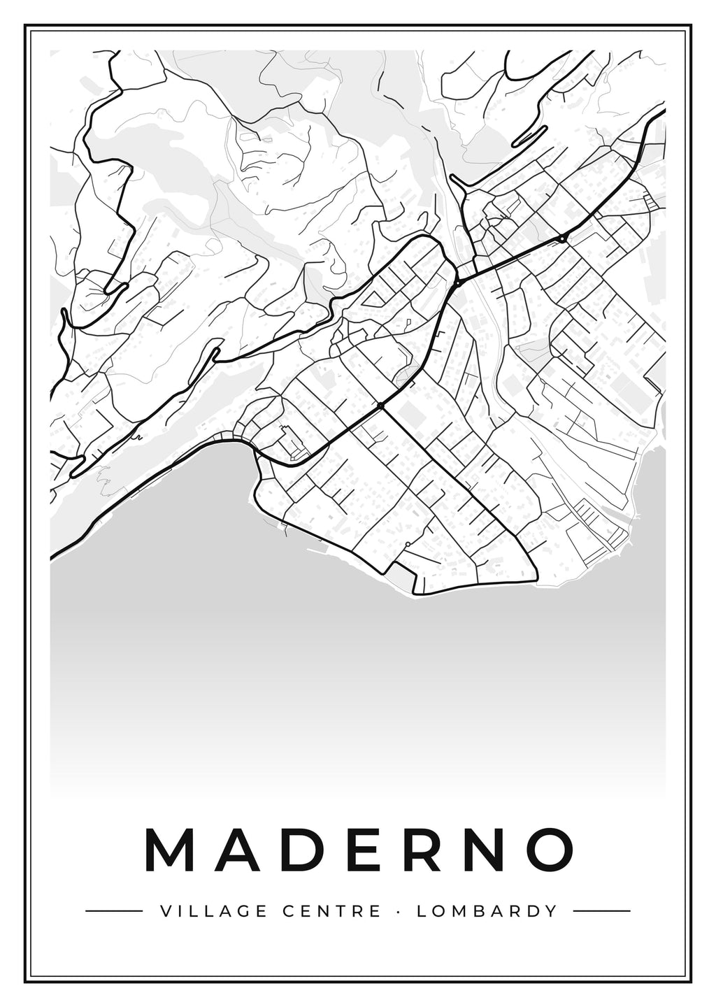 Street map poster of Maderno village centre, Lombardy