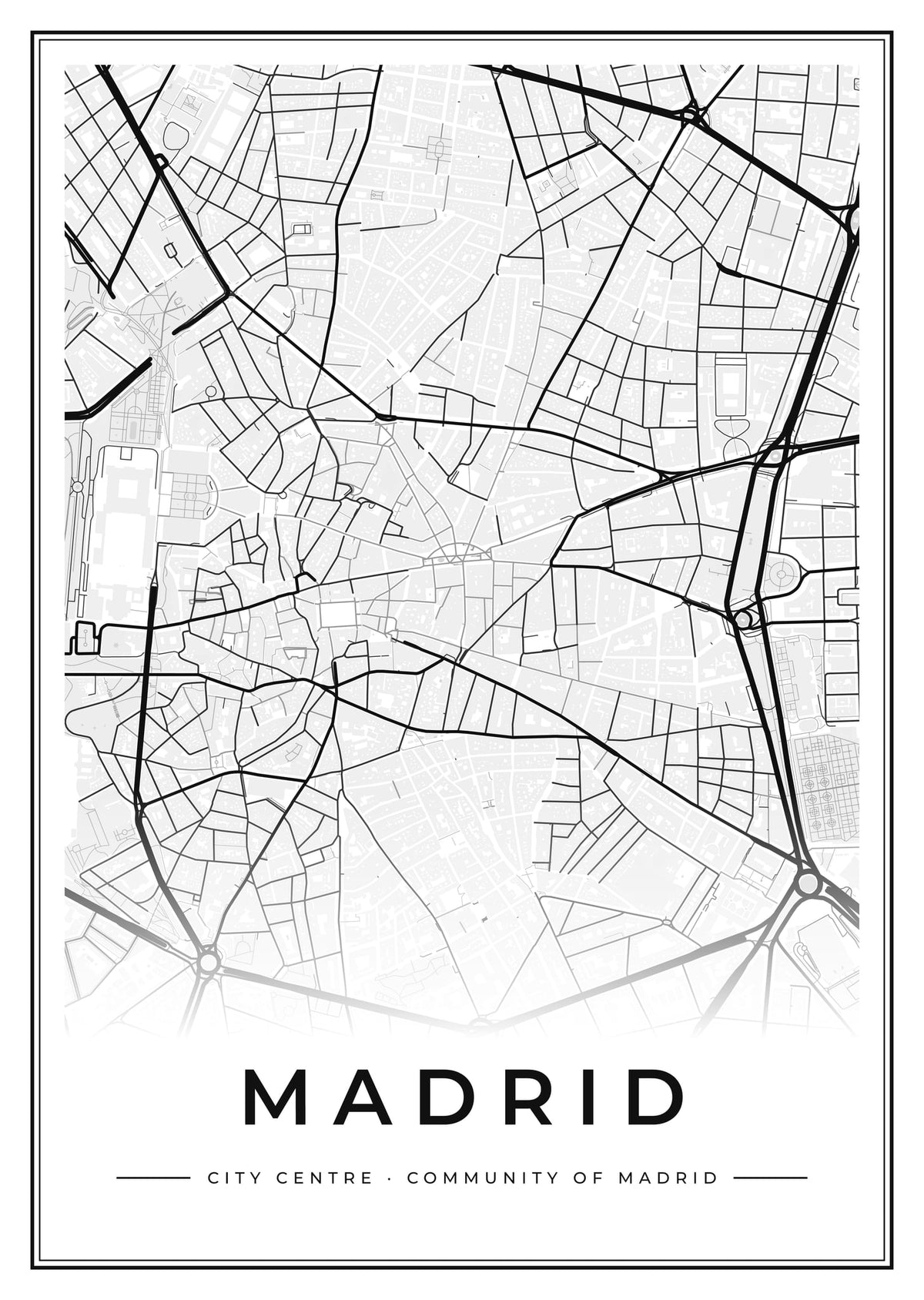 Street map poster of Madrid city centre, Community of Madrid