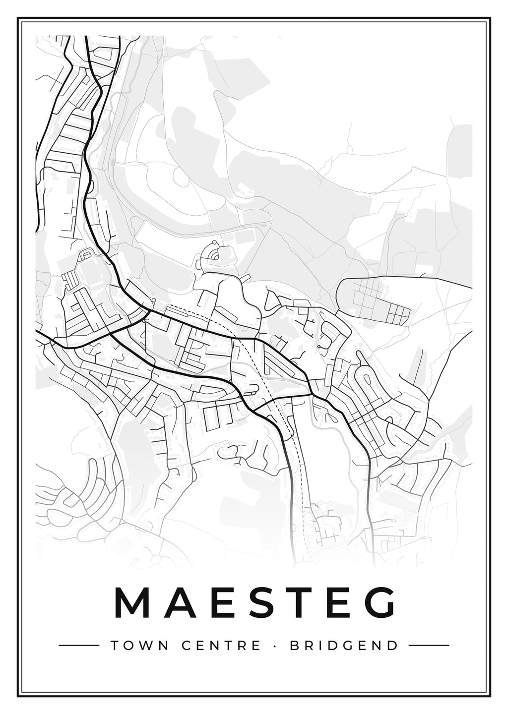 Street map poster of Maesteg town centre, Bridgend