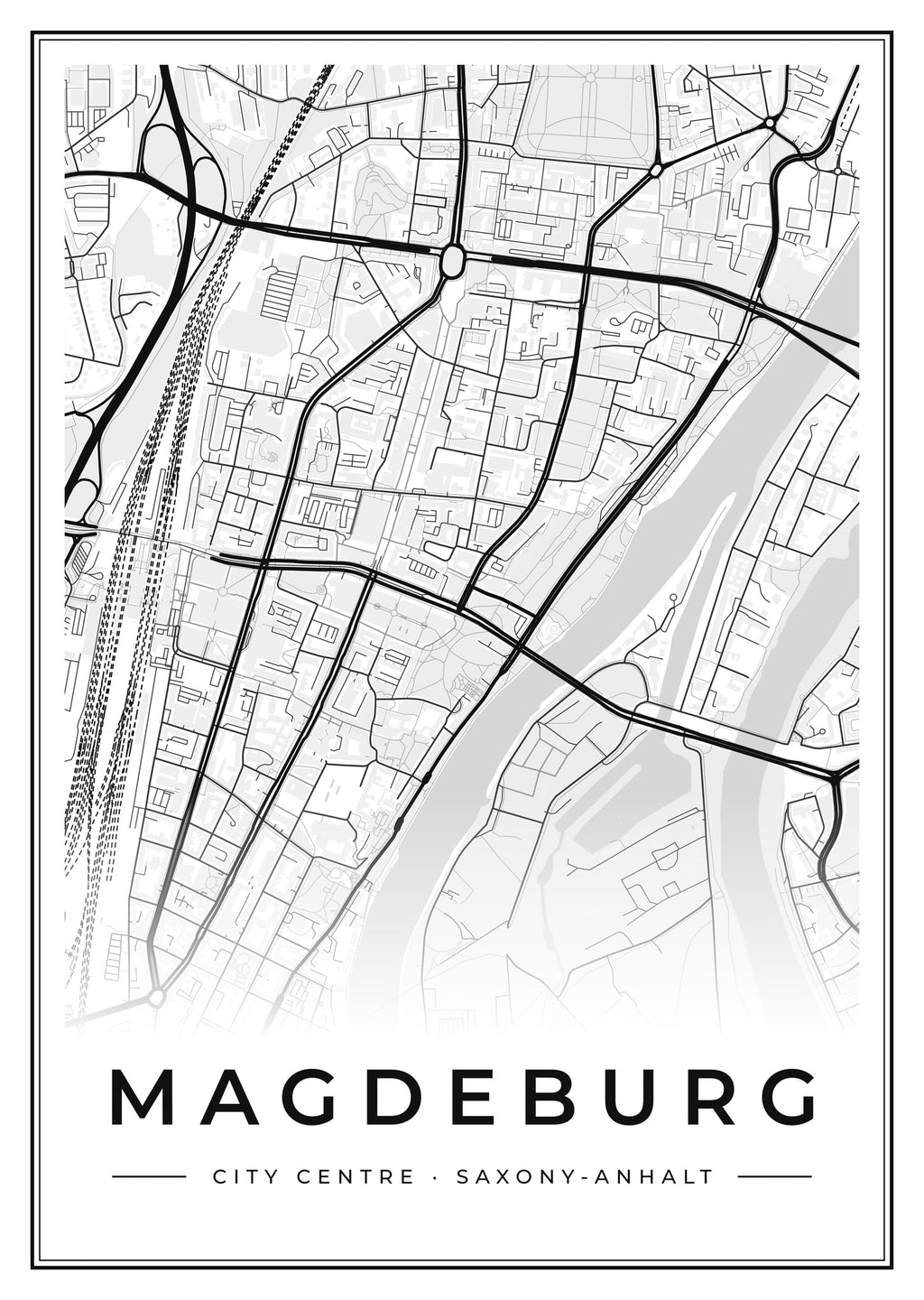 Street map poster of Magdeburg city centre, Saxony-Anhalt