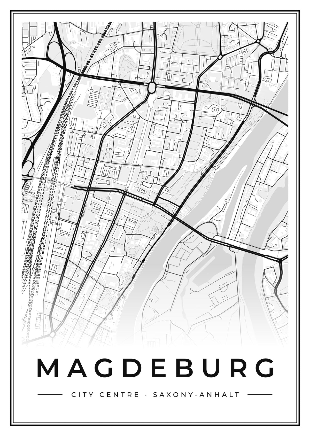 Street map poster of Magdeburg city centre, Saxony-Anhalt