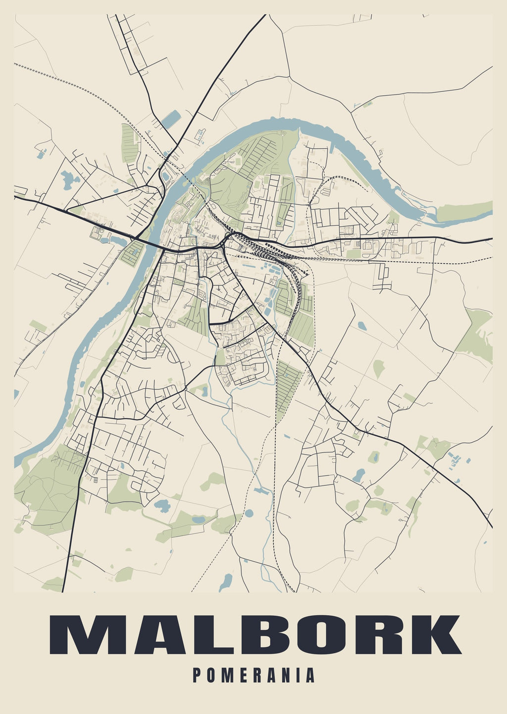 Street map poster of Malbork, Pomerania