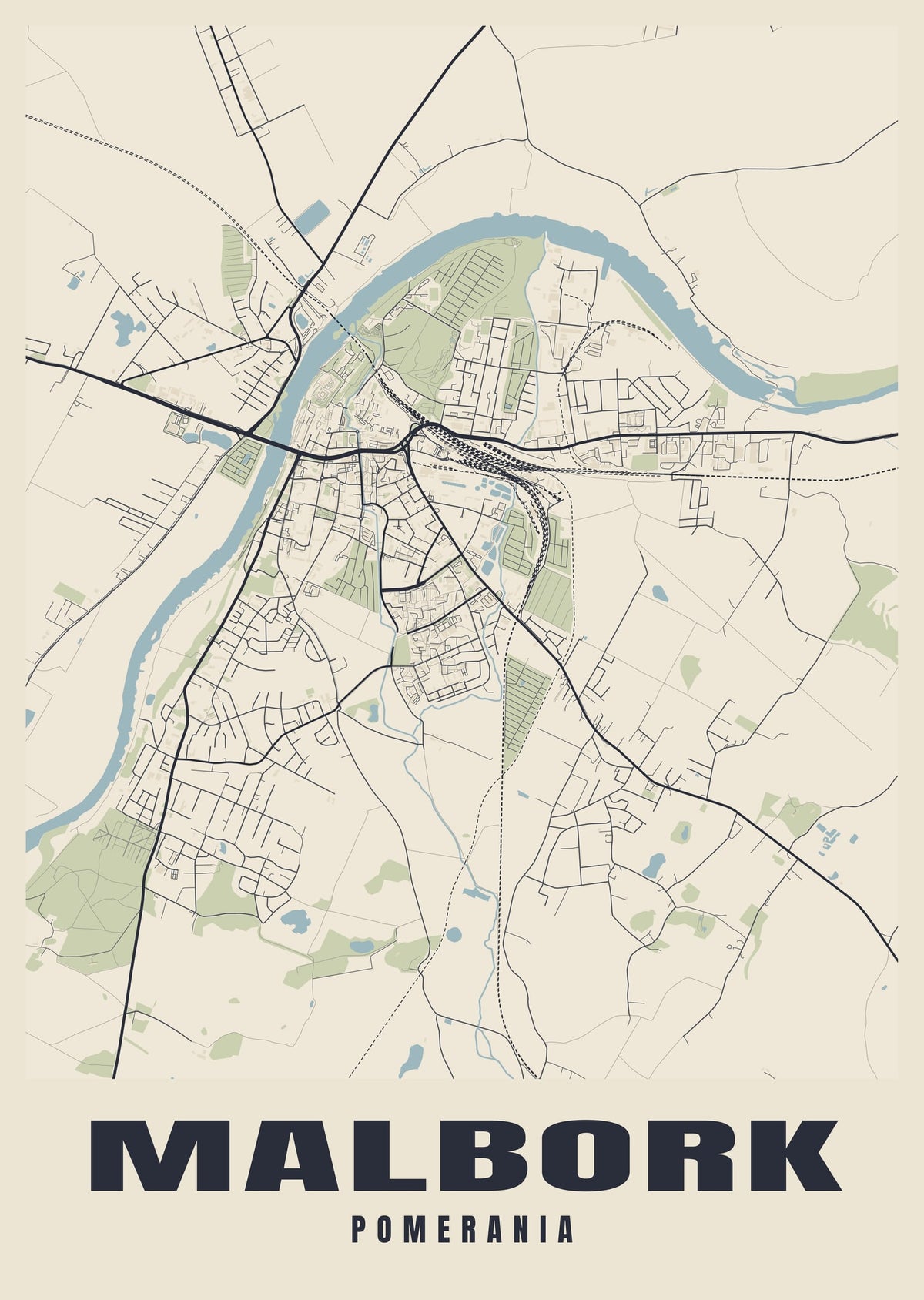 Street map poster of Malbork, Pomerania
