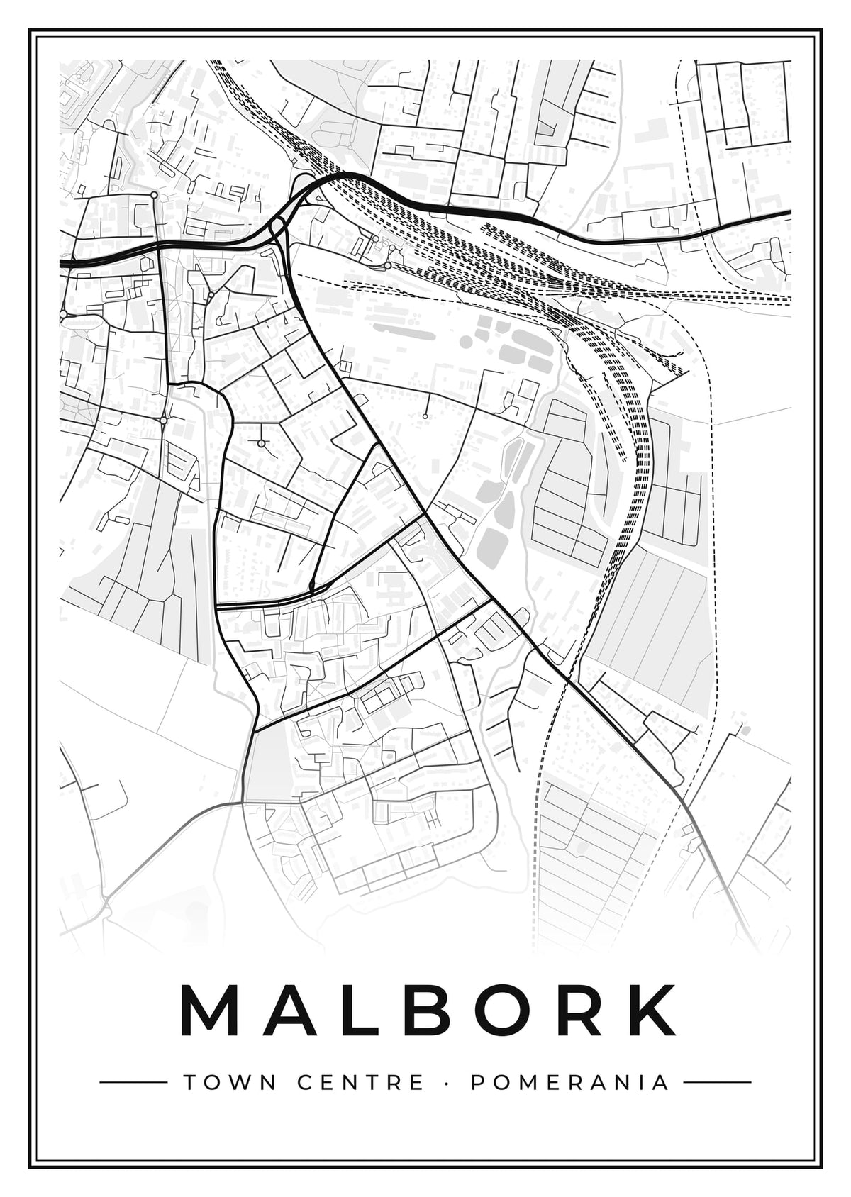 Street map poster of Malbork town centre, Pomerania