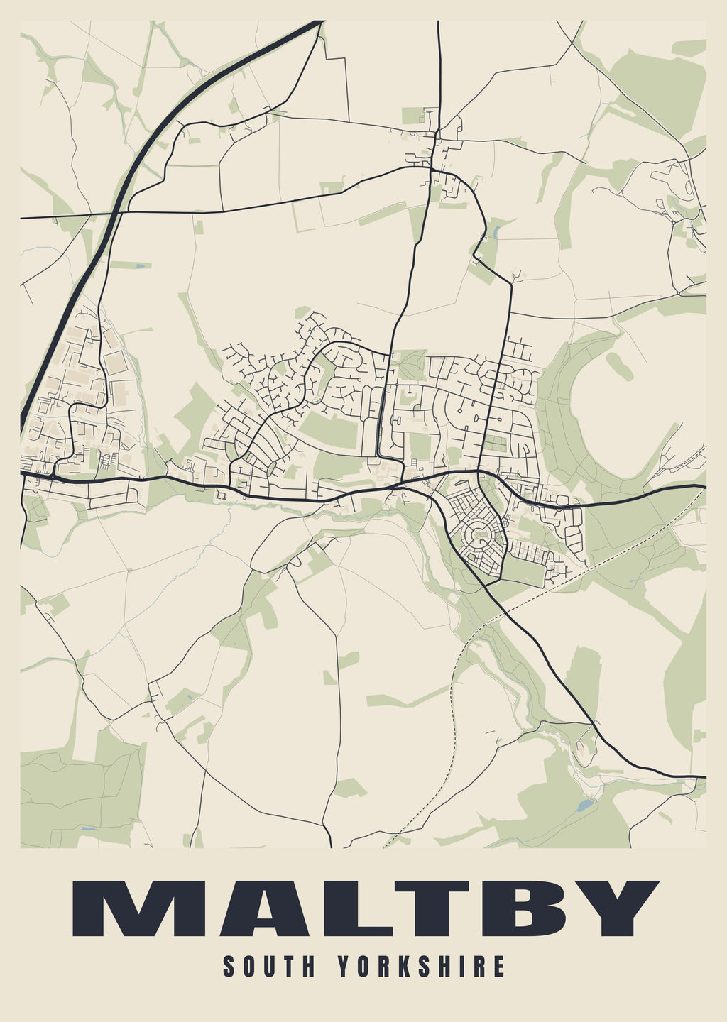 Street map poster of Maltby, South Yorkshire
