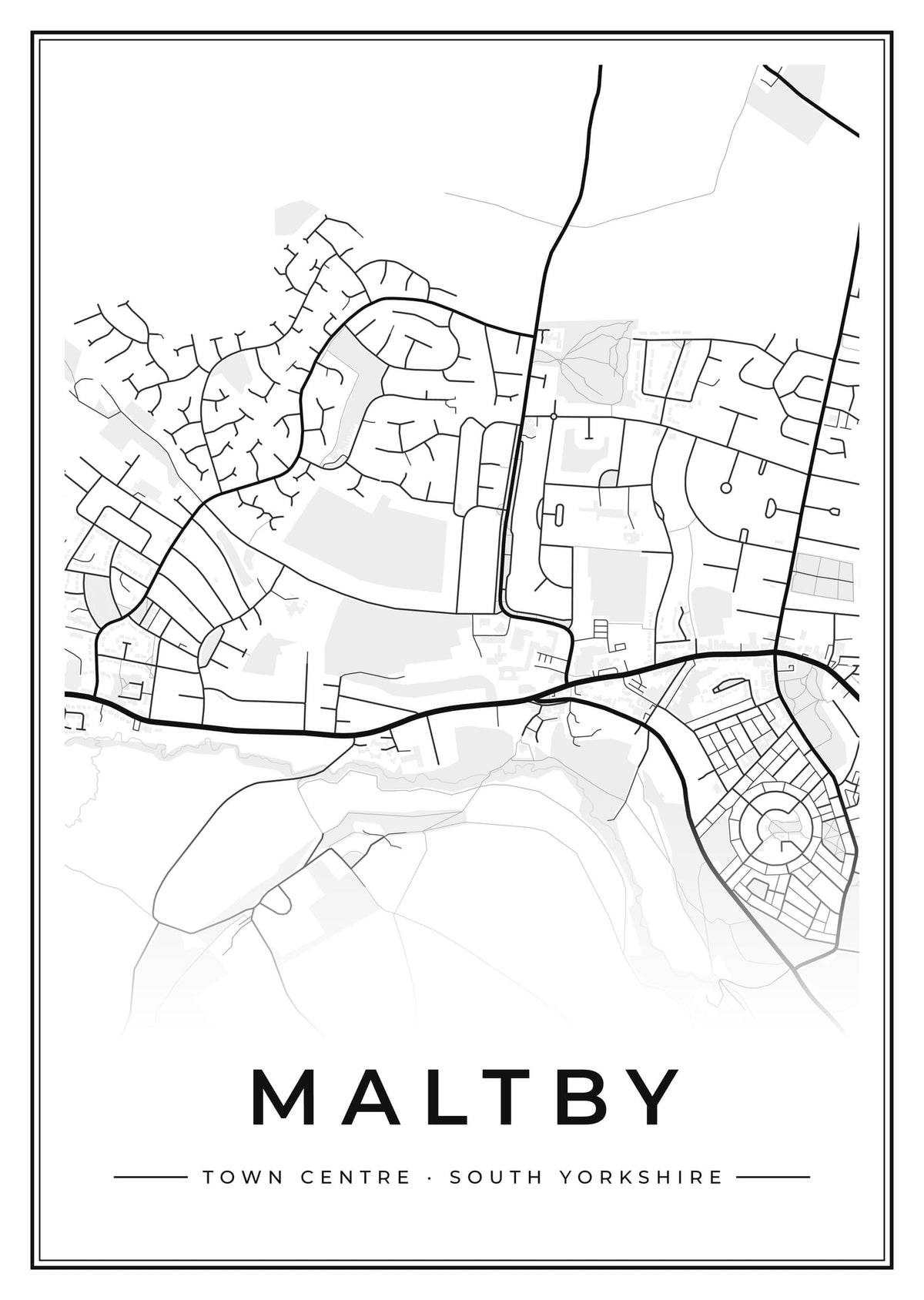 Street map poster of Maltby town centre, South Yorkshire
