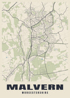 Street map poster of Malvern, Worcestershire