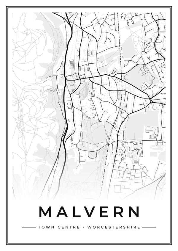 Malvern Town Centre Street Map Poster