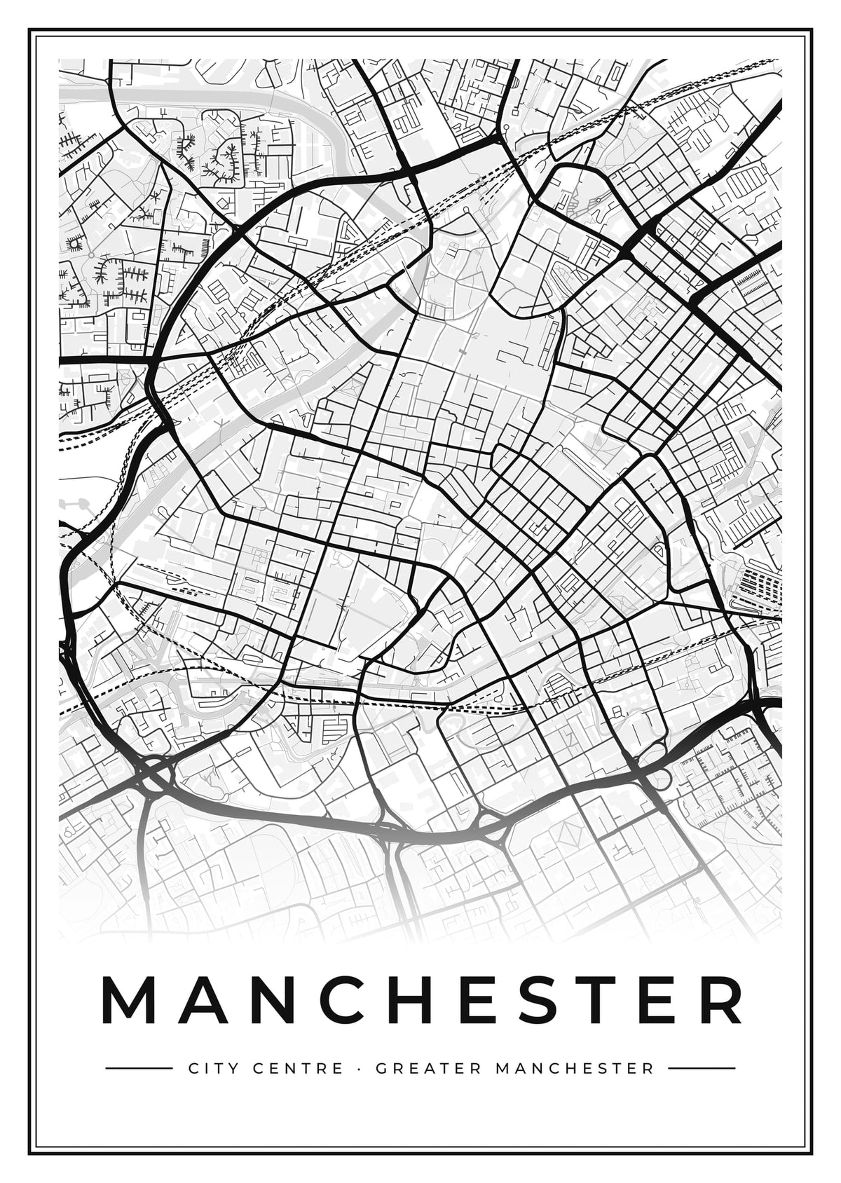 Street map poster of Manchester city centre, Greater Manchester