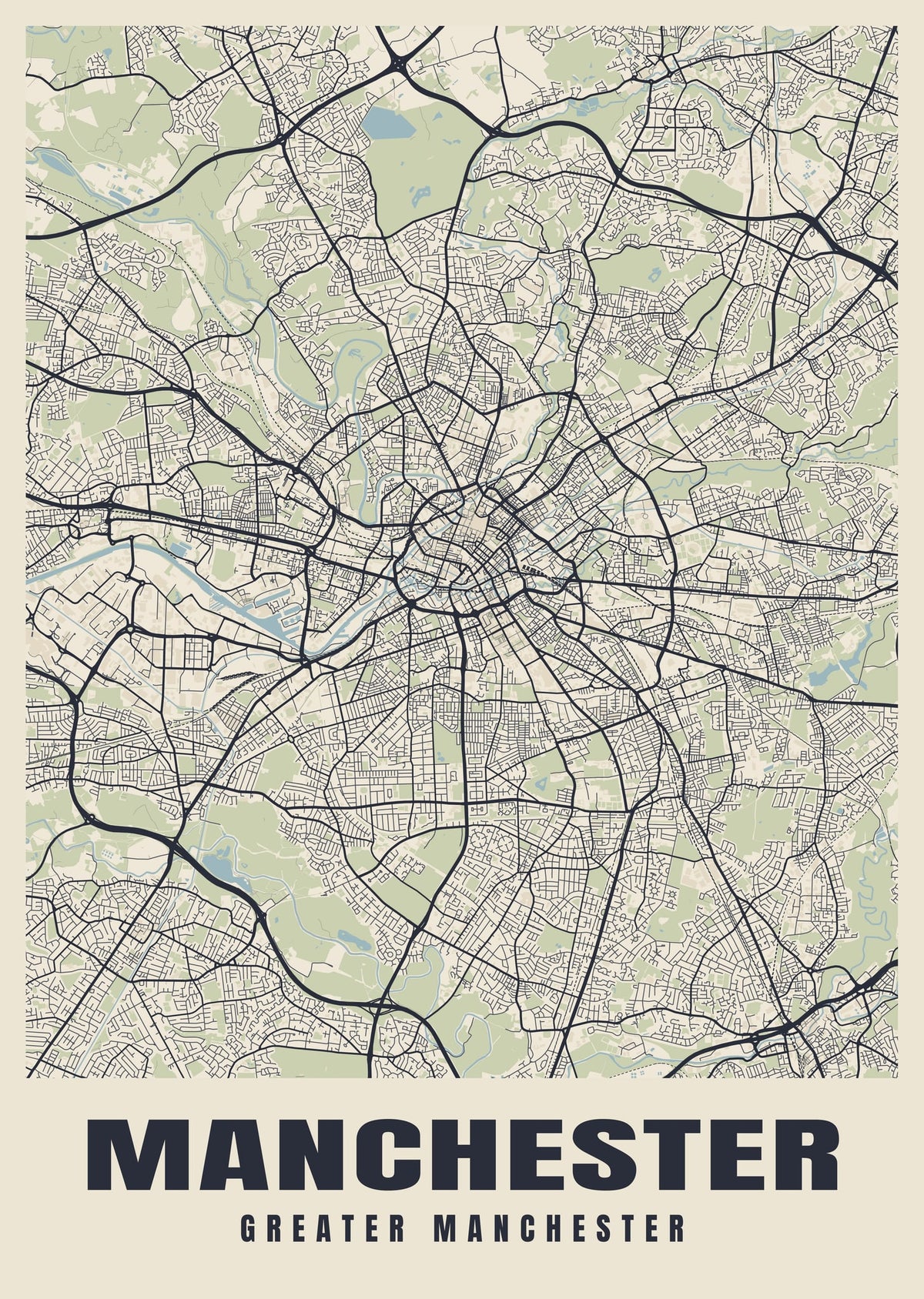 Street map poster of Manchester, Greater Manchester