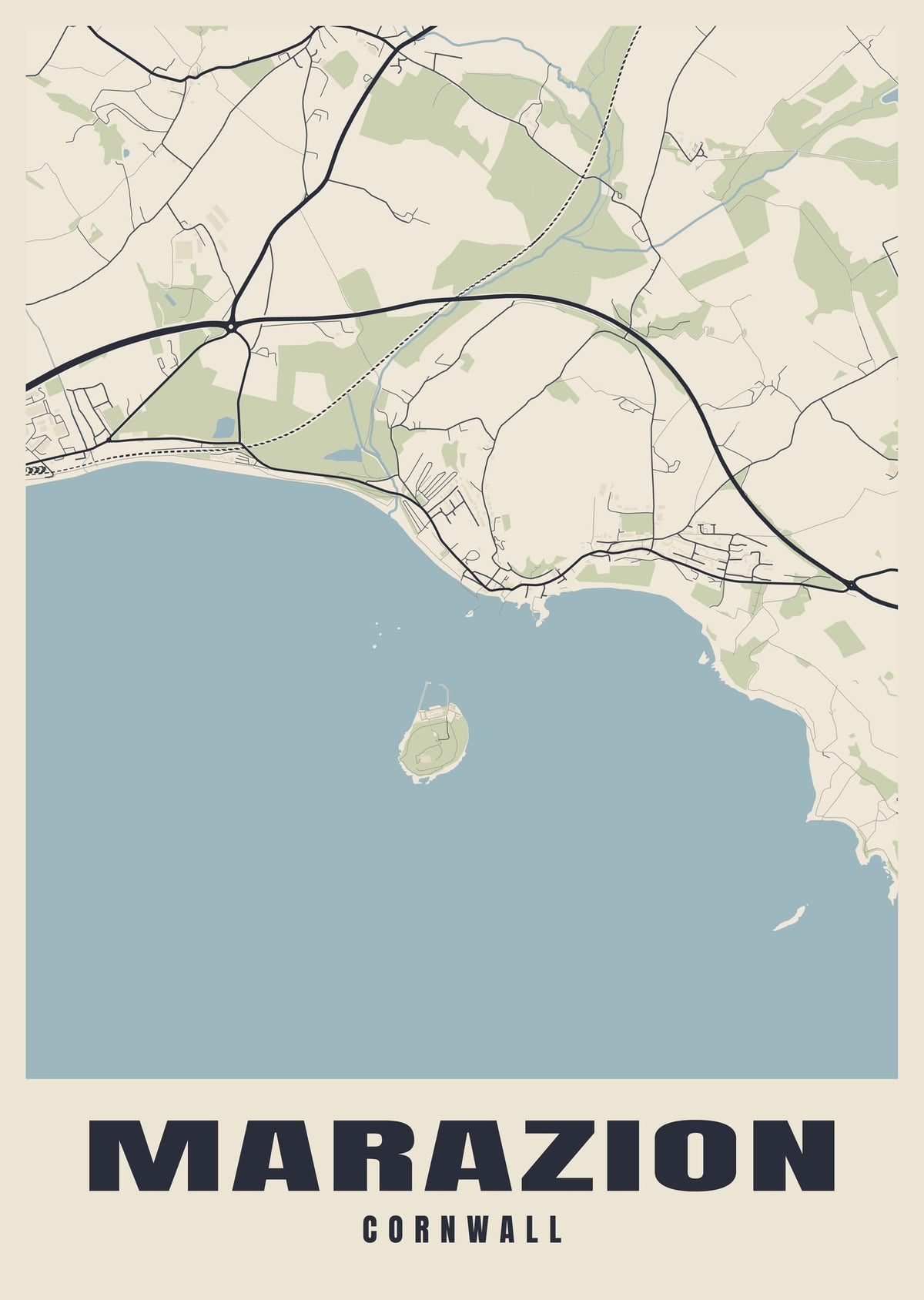Street map poster of Marazion, Cornwall