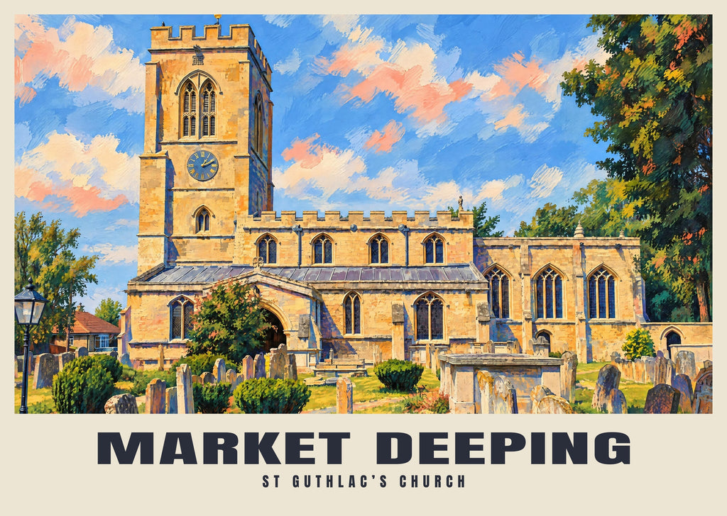 St Guthlac’s Church, Market Deeping poster, Gouache style
