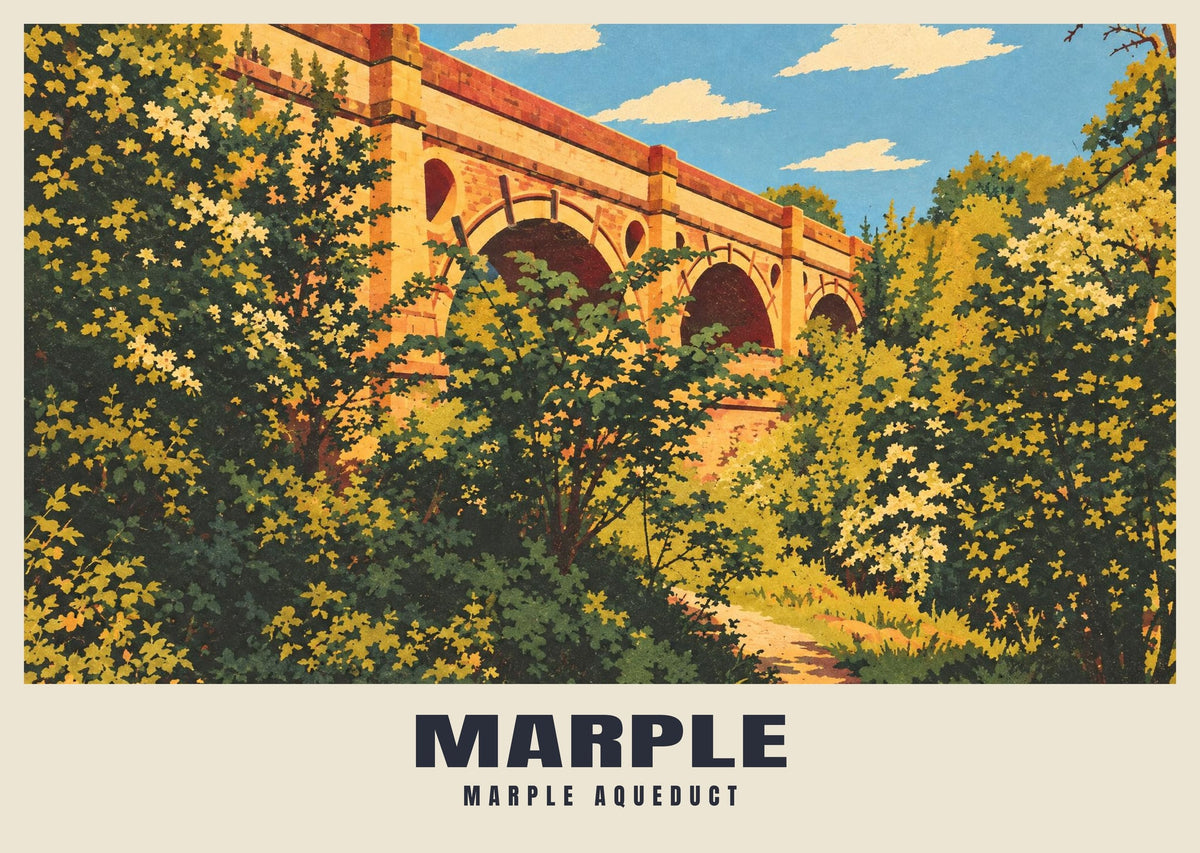 Marple Aqueduct poster, Retro Railway style