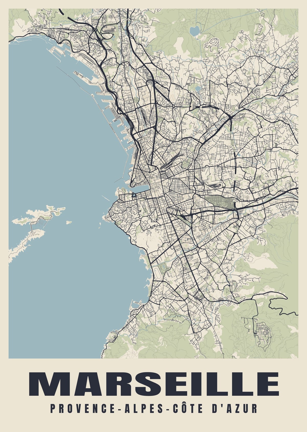 Street map poster of Marseille, Provence-Alpes-Côte d'Azur
