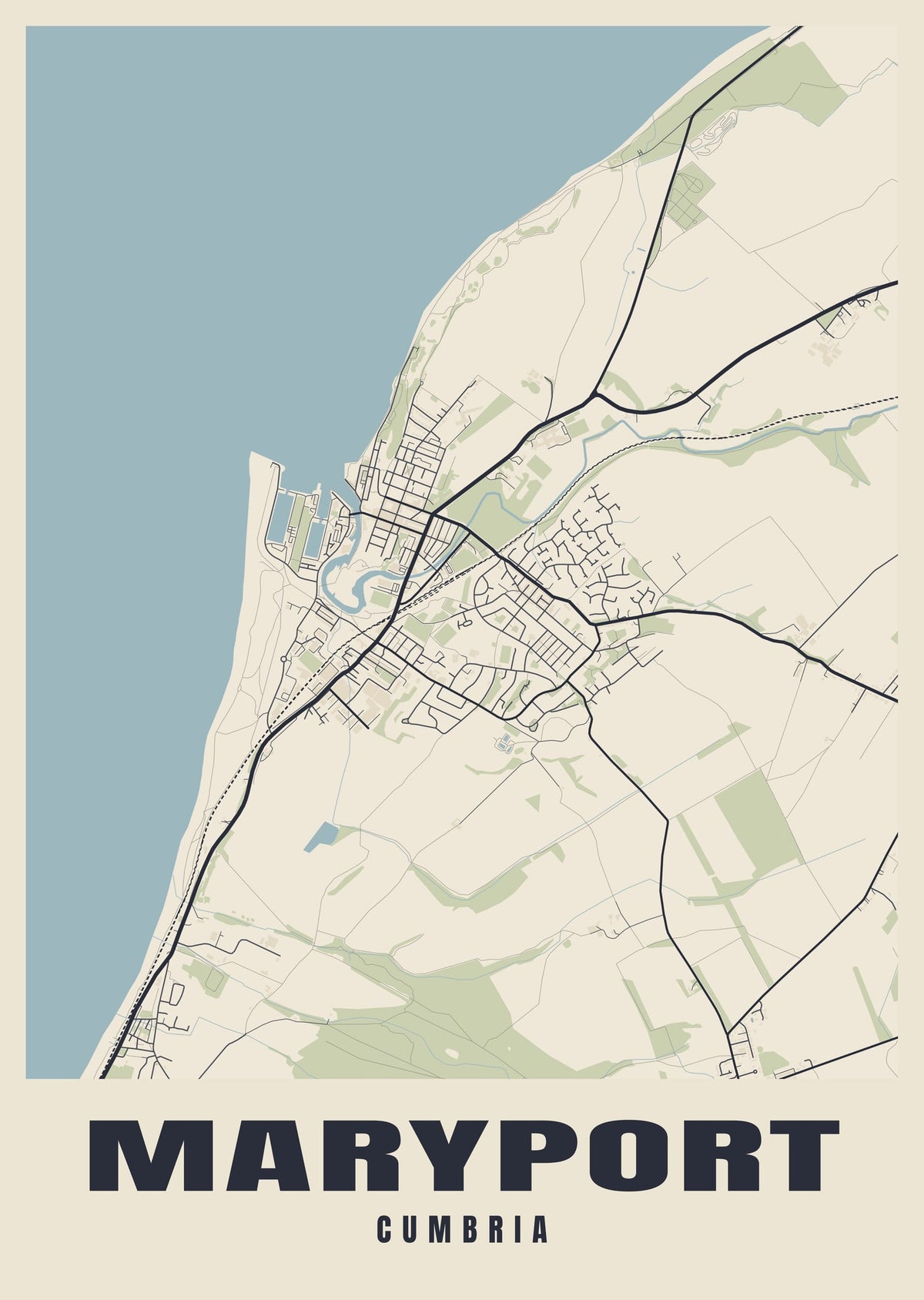 Street map poster of Maryport, Cumbria