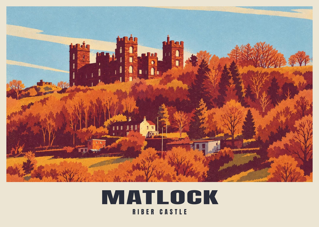 Riber Castle, Matlock poster, Retro Railway style
