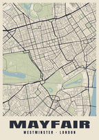 Heritage street map poster of Mayfair, Westminster, London